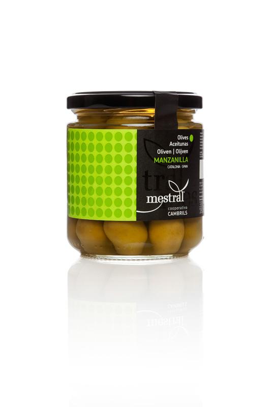 Olives - Olives Manzanilla Mestral, pot transparent 200g, CAT-ES-EN-FR-DE-NL - Mestral Cambrils
